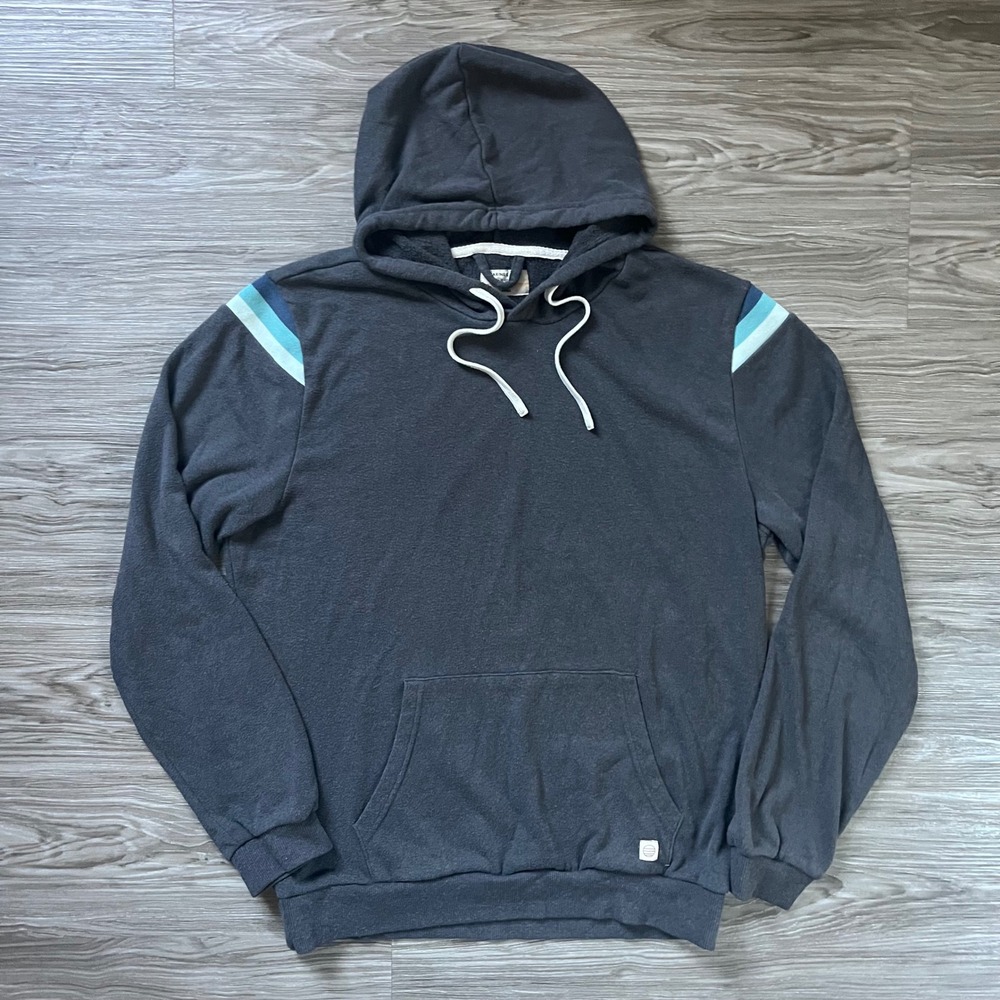 Marine Layer Re-Spun Hoodie Men Large Gray Blue Stripe Pullover Sweatshirt 14983